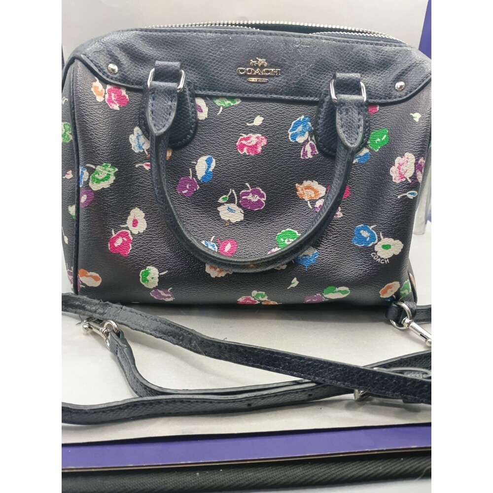 Coach Floral Mini Bennett Satchel featuring a colorful wildflower print on black